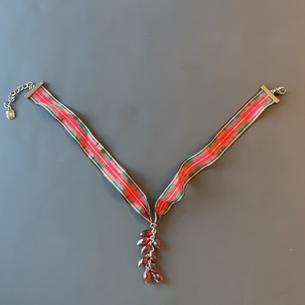 Ralph Lauren Tartan Plaid ribbon choker/necklace w/extender - Picture 3 of 6